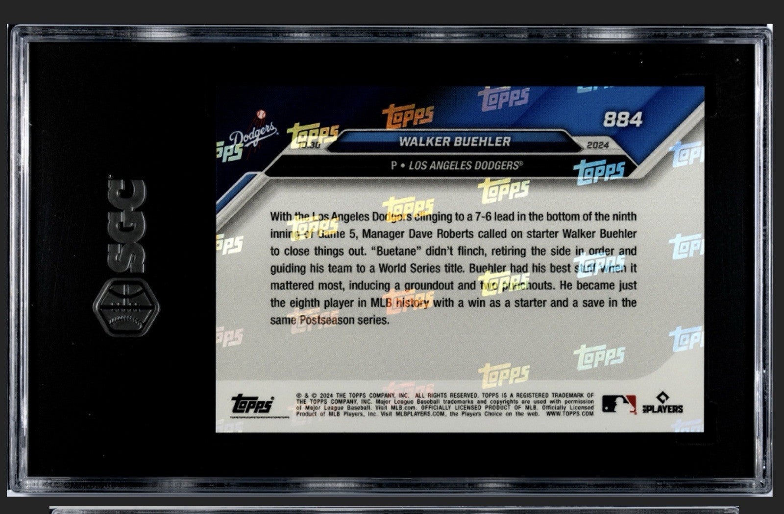 Walker Buehler WORLD SERIES Save/Final OUT 2024 MLB Topps NOW Dodgers 884 SGC 10