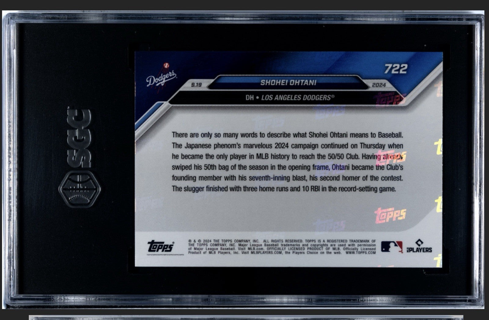 2024 Topps Now SHOHEI OHTANI #722 1st 50/50 Player In History LA Dodgers - SGC 9