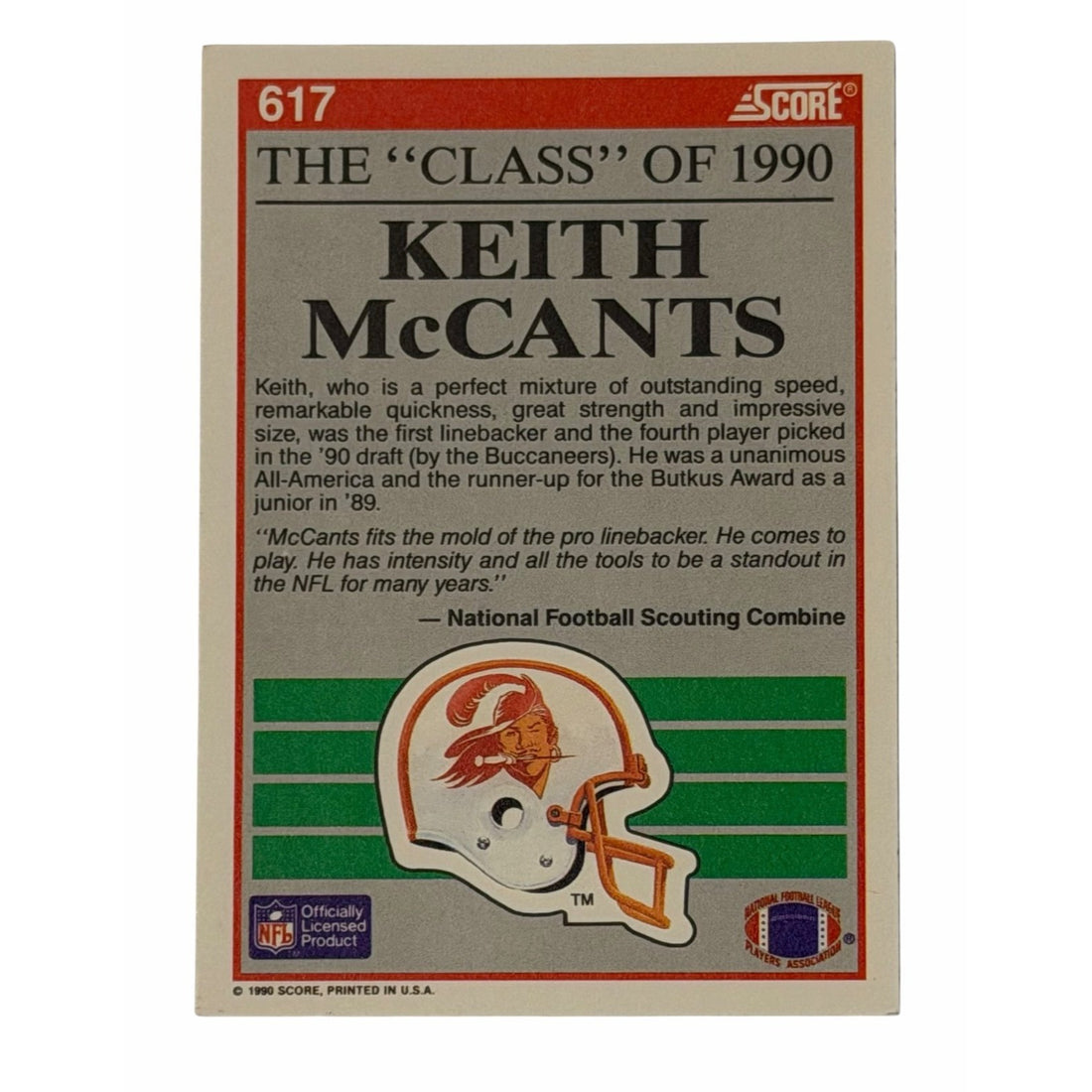 Vintage Keith McCants RC NFL Tampa Vintage Keith McCants RC NFL Tampa Bay Buccaneers 1990 Score 617 Football Card