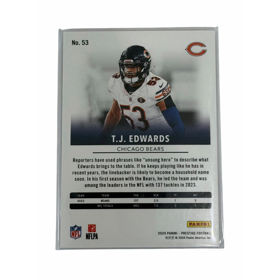 T.J. Edwards Panini T.J. Edwards 2024 Panini Prestige Xtra Points Red /999 NFL Chicago Bears 53
