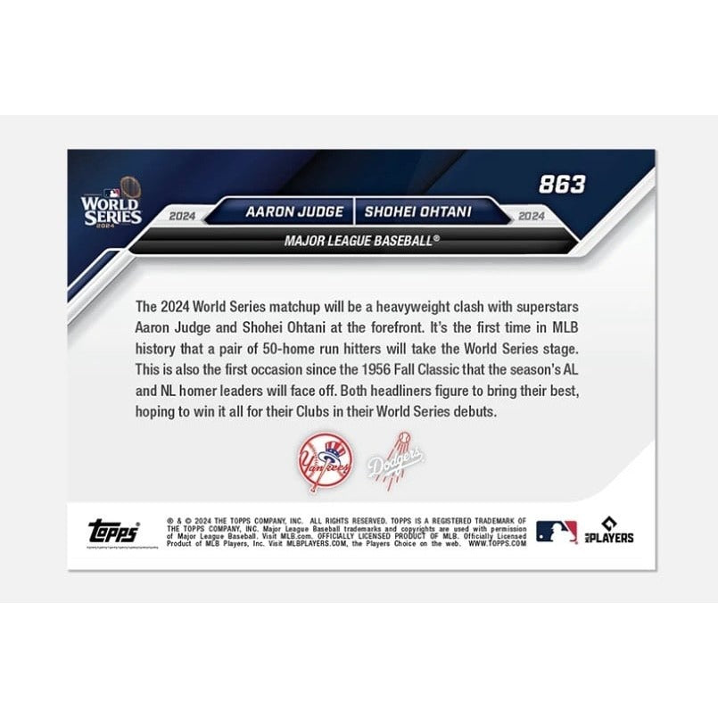 Shohei Ohtani Topps NOW Shohei Ohtani & Aaron Judge SPECIAL 2024 Topps NOW 863 MLB WS Yankees Dodgers
