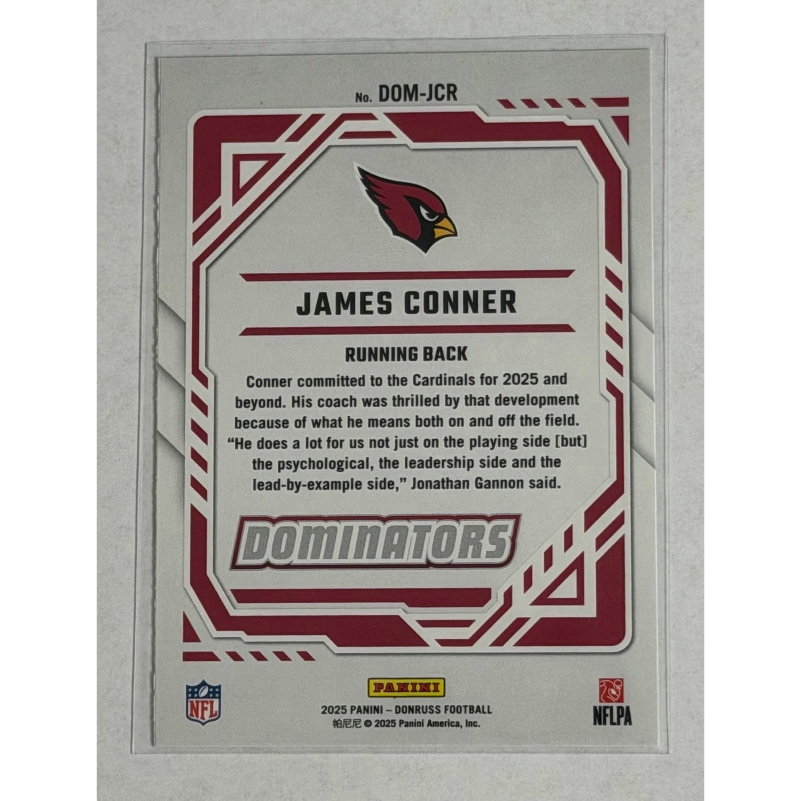 2025 Donruss Dominators James Conner DOM-JCR 2025 Donruss Dominators James Conner DOM-JCR NFL Arizona Cardinals Insert