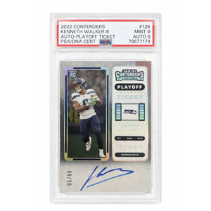 Kenneth Walker III RC 2022 Panini Contenders Playoff Ticket Auto PSA 9 Seahawks