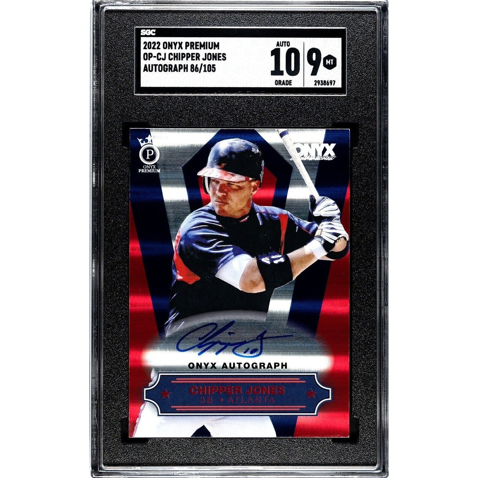 Chipper Jones* 2022 Onyx Premium Silver Foil Auto 86/105 MLB #OP-CJ Braves SGC 9