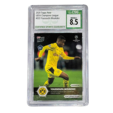 Youssoufa Moukoko 2020 Topps Now UCL rookie card graded CSG 8.5 in protective case