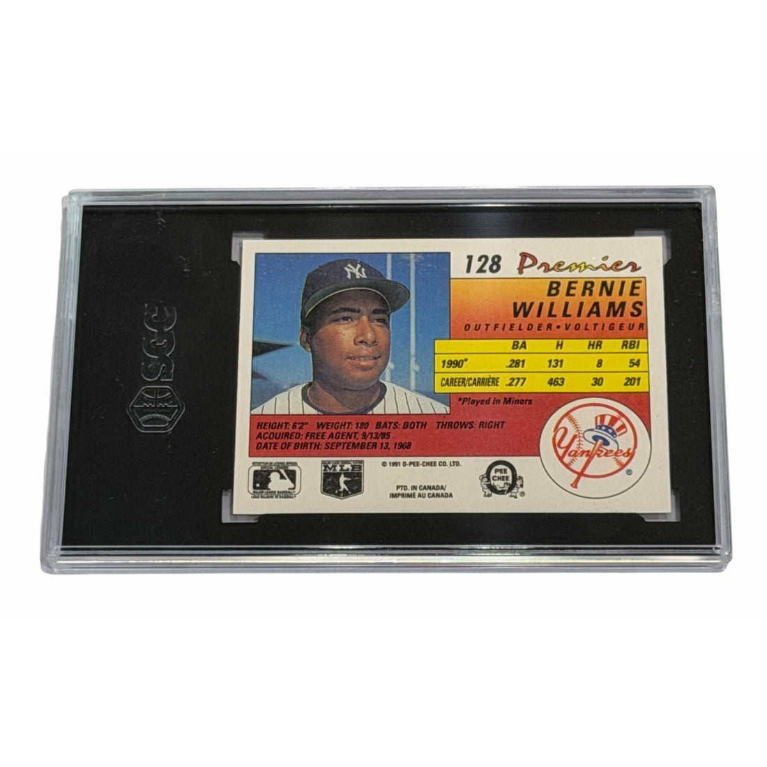 Bernie Williams 1991 O-Pee-Chee Premier #128 SGC 9 MLB New York Yankees Card