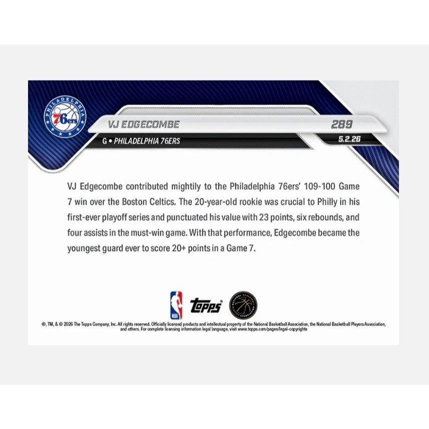 ONLY 4054 Printed VJ Edgecombe RC 2025-26 NBA Topps NOW® Card 289