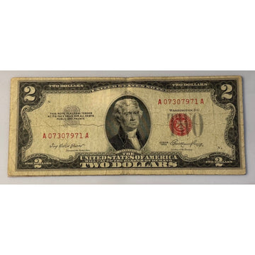 **1953**! $2 Red Seal Jefferson Note Priest Humphrey Circulated **US Currency**!