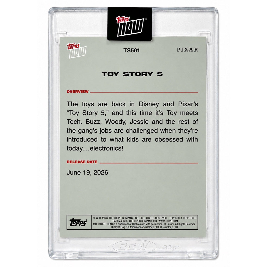 Toy Story 5 Limited Topps NOW TS501 Disney Pixar Movie Promo Card June 19 2026