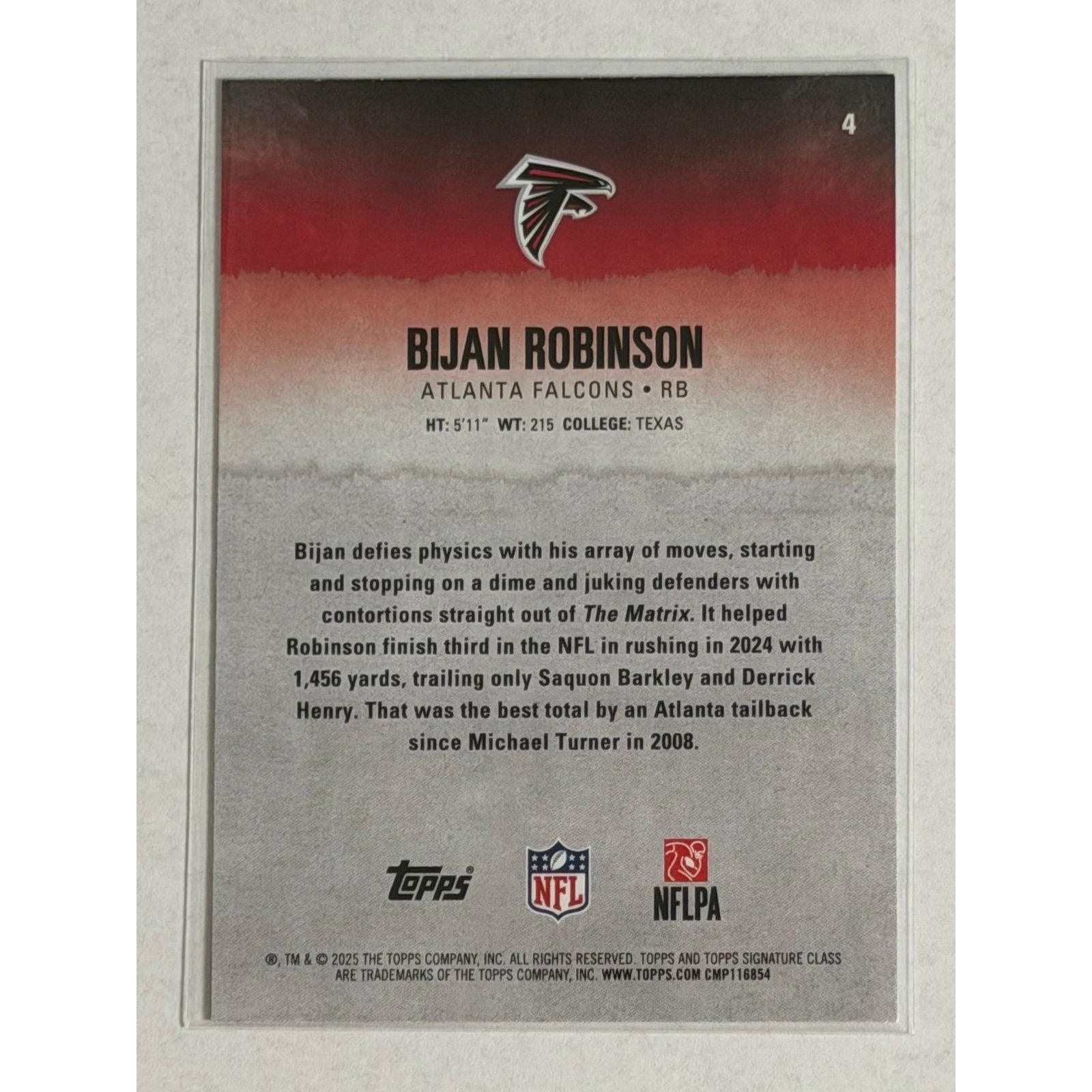 Bijan Robinson Topps Bijan Robinson 2025 Topps Signature Class Round 1 Pick 4 NFL Atlanta Falcons