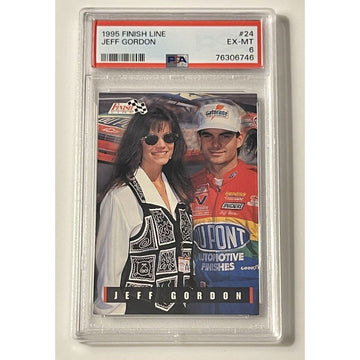 Jeff Gordon 1995 Finish Line #24 NASCAR card graded PSA 6 with Brooke Sealy Gordon in protective casing