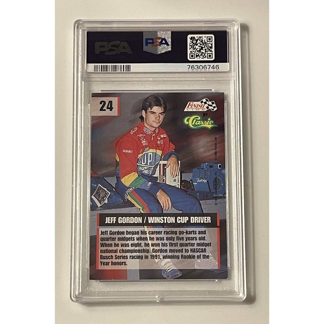 1995 Jeff Gordon Finish Line #24 NASCAR trading card graded PSA 6 with Brooke Sealy Gordon image