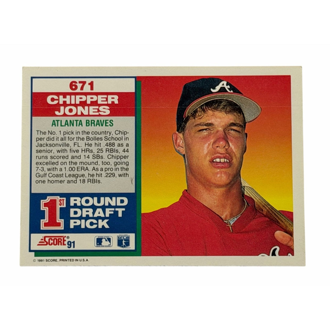 Chipper Jones RC 1991 Score #671 1st Round Draft Pick MLB Braves Rookie