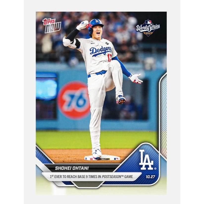 2025 Topps Now Shohei Ohtani MLB Dodgers World Series card number 906 featuring record 9 times on-base in postseason game