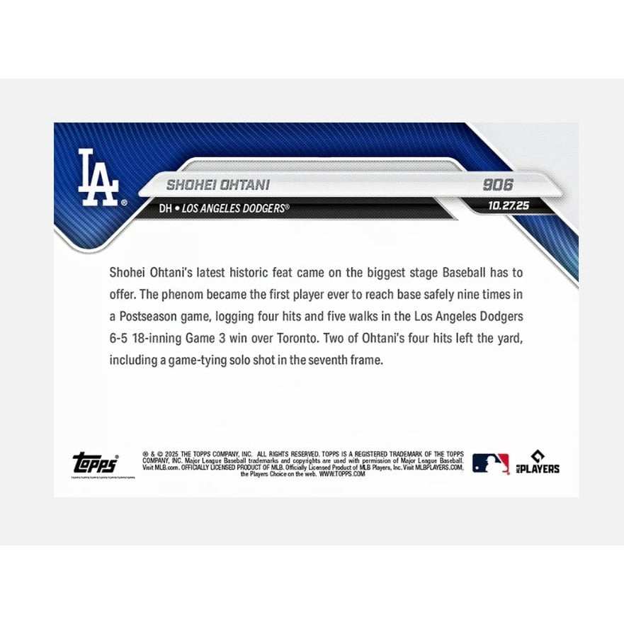 2025 Topps Now Shohei Ohtani World Series record 9 times on base MLB Dodgers card #906