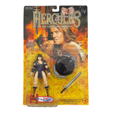 Vintage Toy Biz Xena Warrior Princess action figure with sword and shield from Hercules Legendary Journey in original sealed packaging