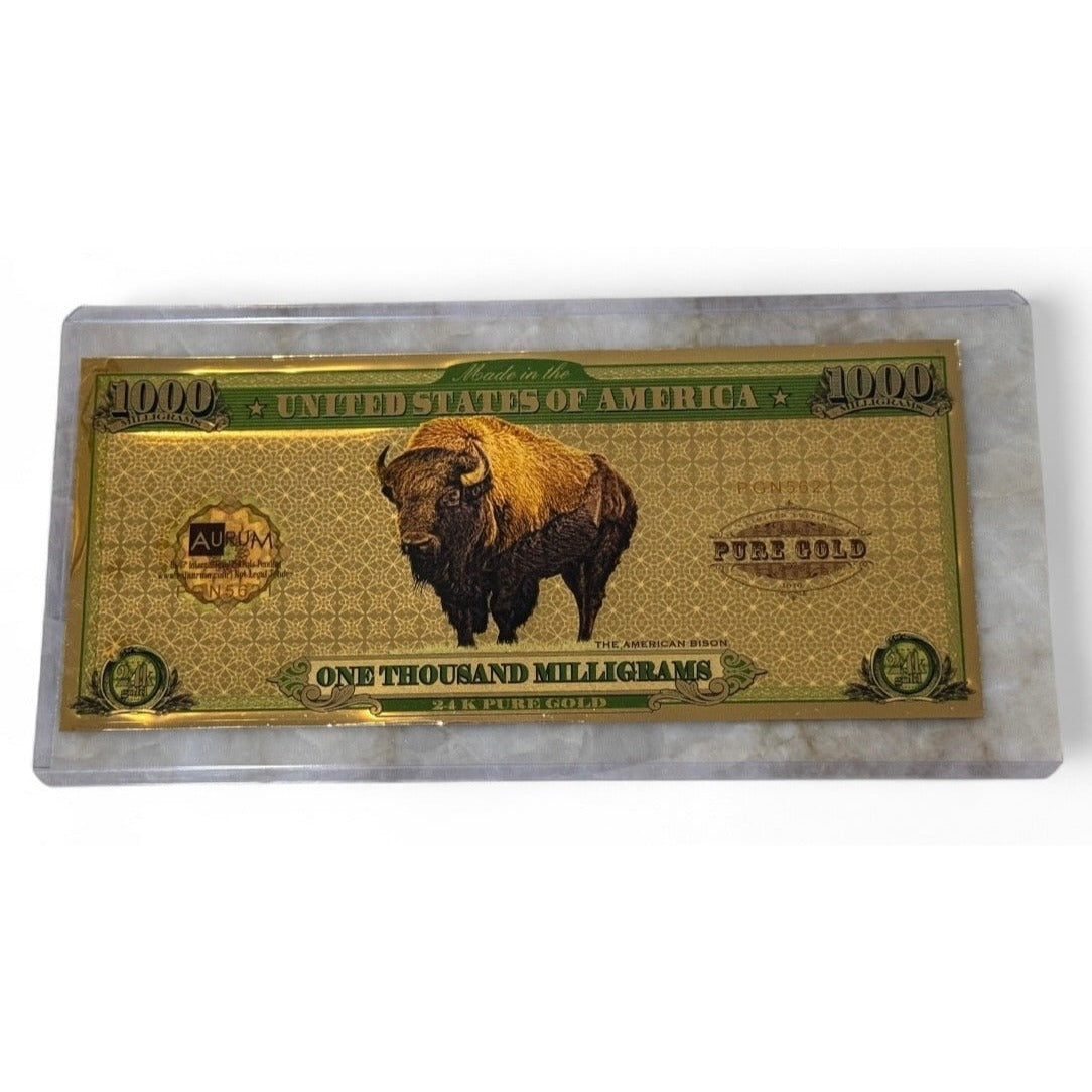 2021 Aurum 1000 Milligrams 1 Gram Pure Gold Buffalo Bison Foil Note Collectible!