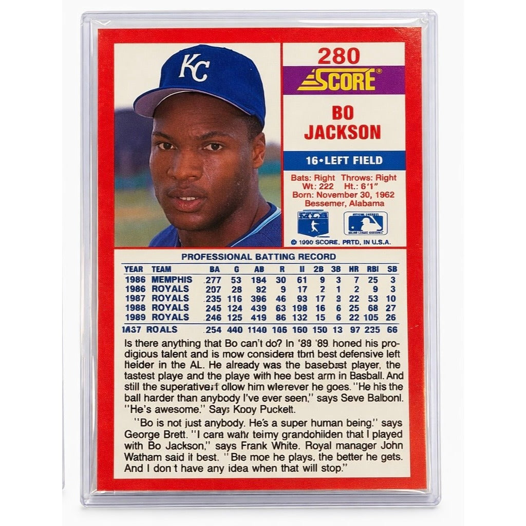 Bo Jackson 1990 Score 280 Kansas Bo Jackson 1990 Score 280 Kansas City Royals MLB Baseball Card Mint Condition