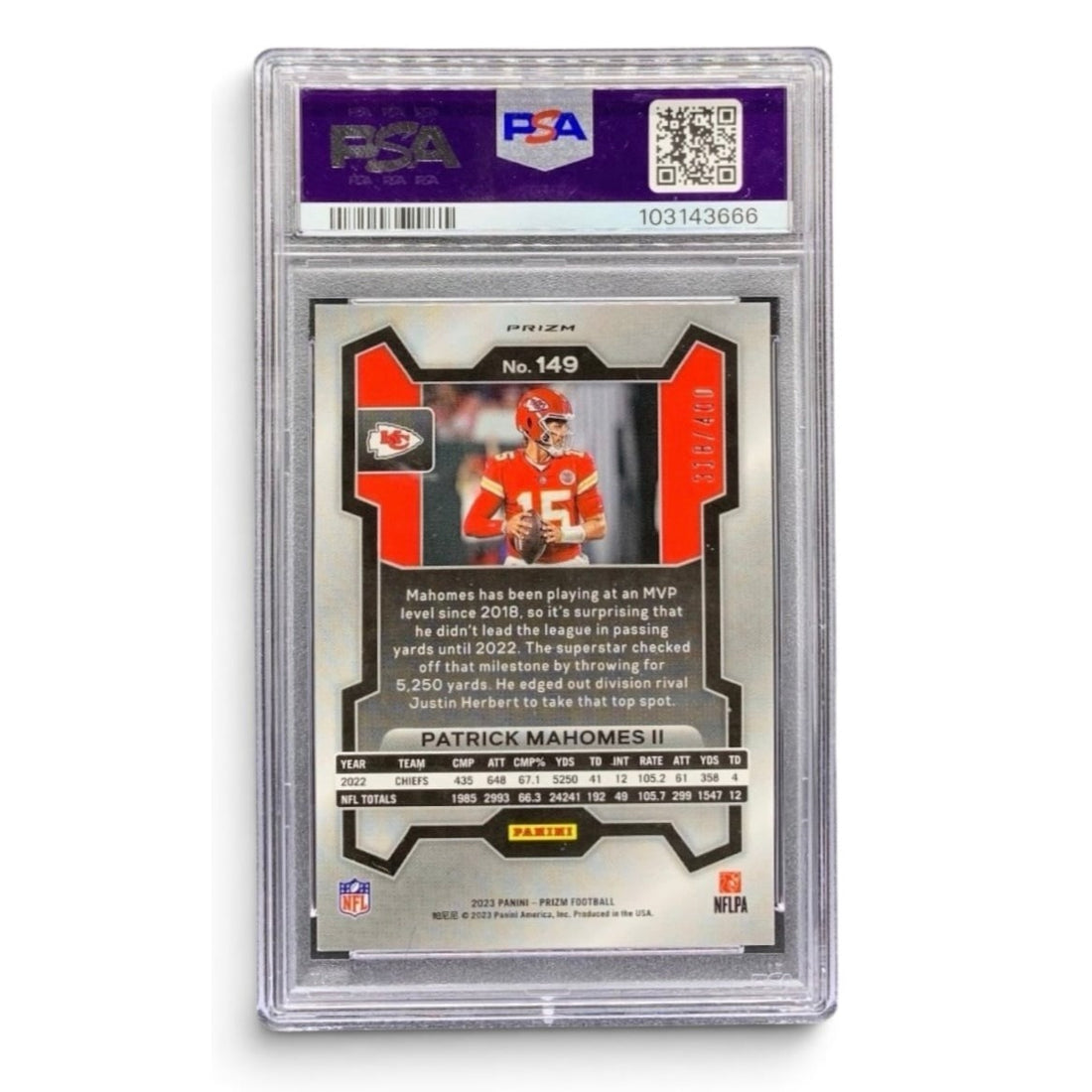 Patrick Mahomes II Silver Prizm /400 Pandora SP Chiefs Card #149 PSA 9