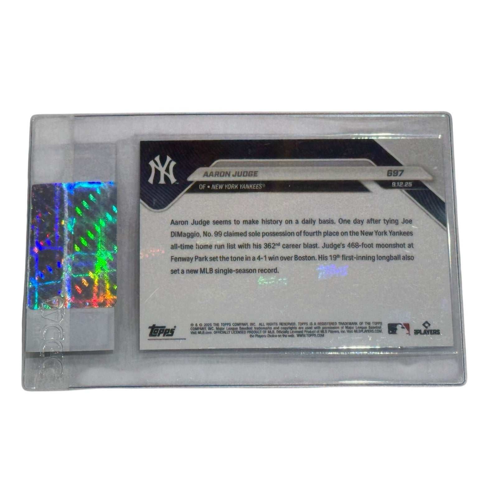 Aaron Judge 2025 Topps Now #697 CGC certified Yankees HR milestone card back view