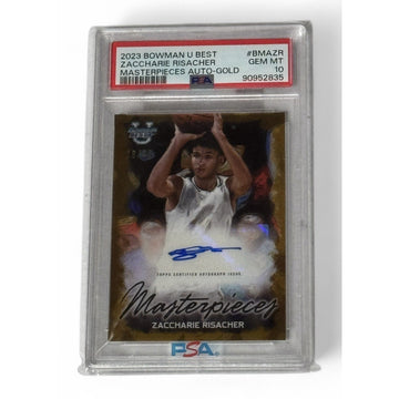 19/50* 2023 Bowman U Best/NBA Zaccharie Risacher Masterpiece RC Gold Auto PSA 10
