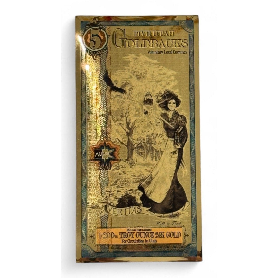 2021 Utah Goldback 5 Aurum Note 1/200 oz 24k Gold Voluntary Local Currency