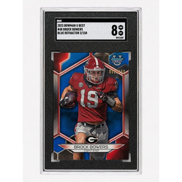 2023 Bowman U Best Brock Bowers RC 2/150 Blue Refractor Card #48 UGA SGC 8