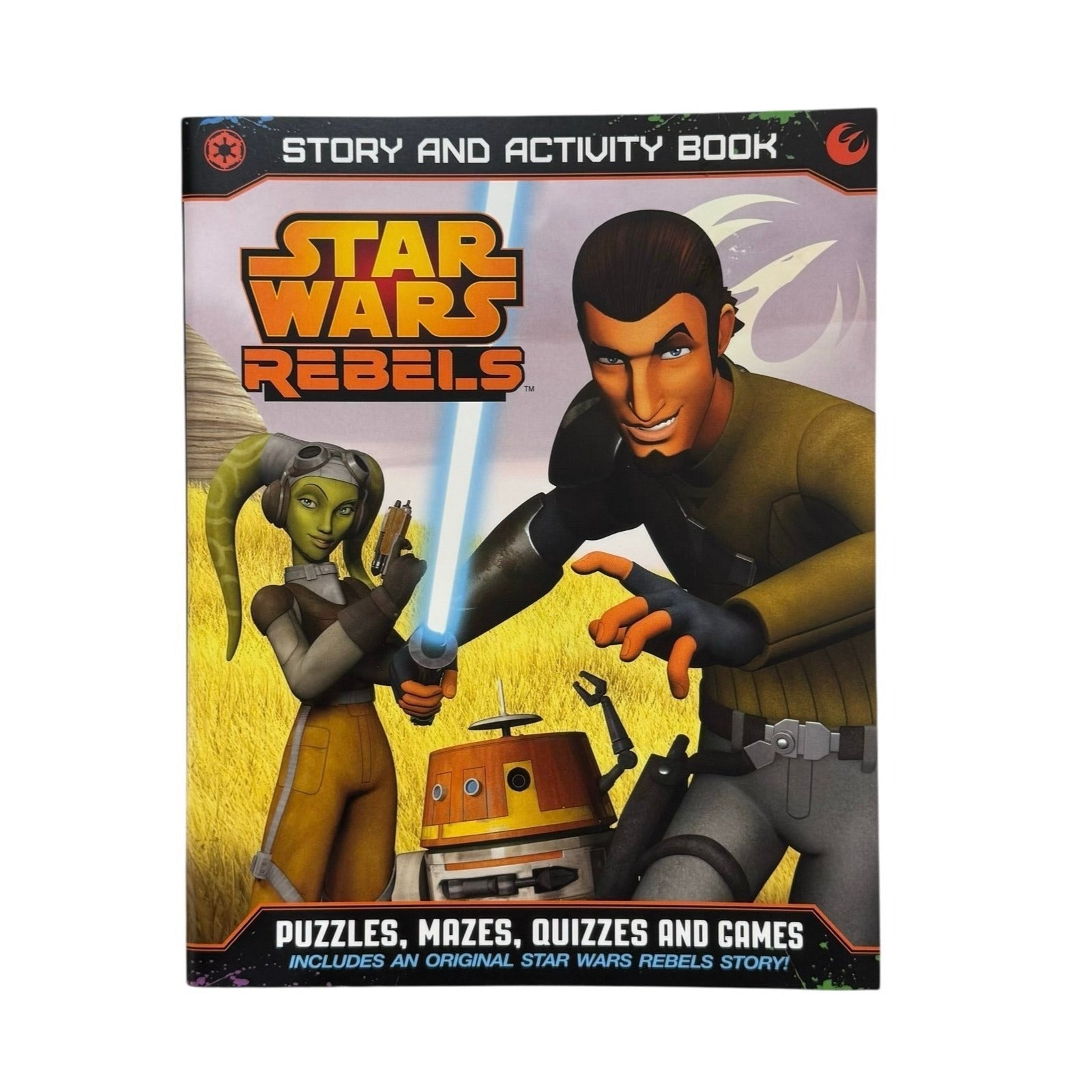 Star Wars Rebels story and activity book with puzzles, mazes, quizzes, and games for kids 6+ featuring characters Ezra, Kanan, Hera, and Chopper