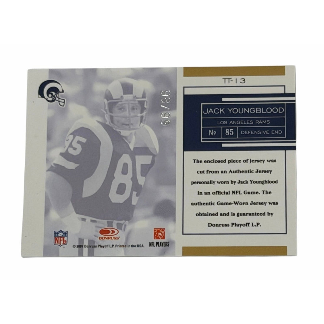 /99 Jack Youngblood 2007 Leaf Limited Team Trademarks Patch NFL Rams