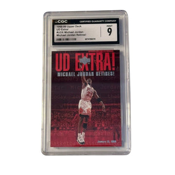 1998-99 UD Extra Michael Jordan Retires CGC 9 Mint basketball card in protective slab