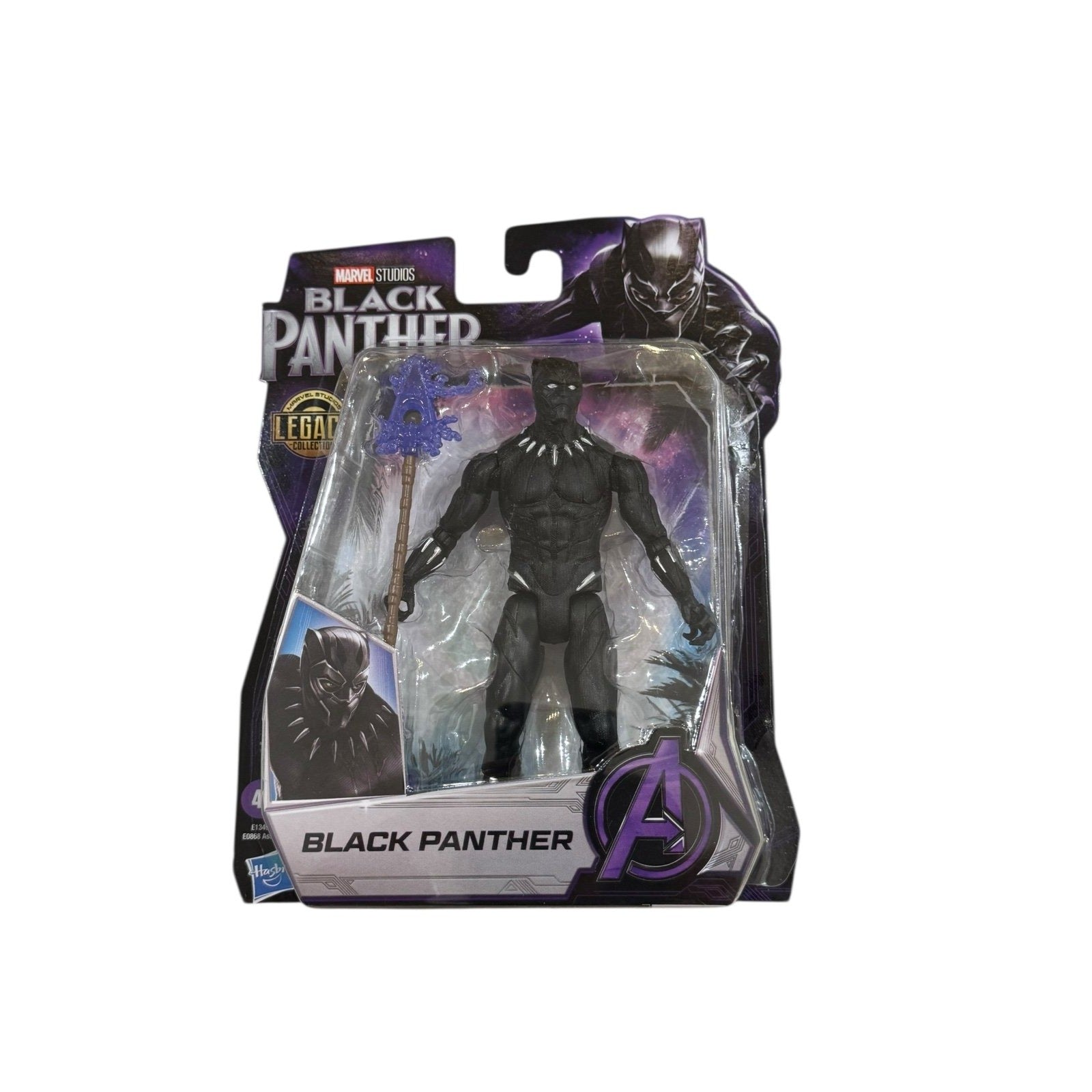 SEALED Marvel Legends Black Panther action figure with purple spear in blister packaging