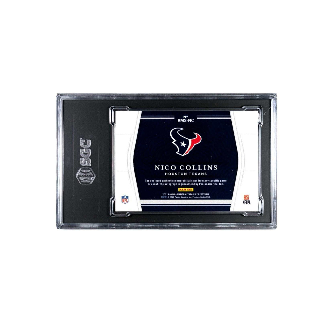 23/25 Nico Collins RC signed 2021 Panini National NFL Texans card with patch and SGC 8.5 grade