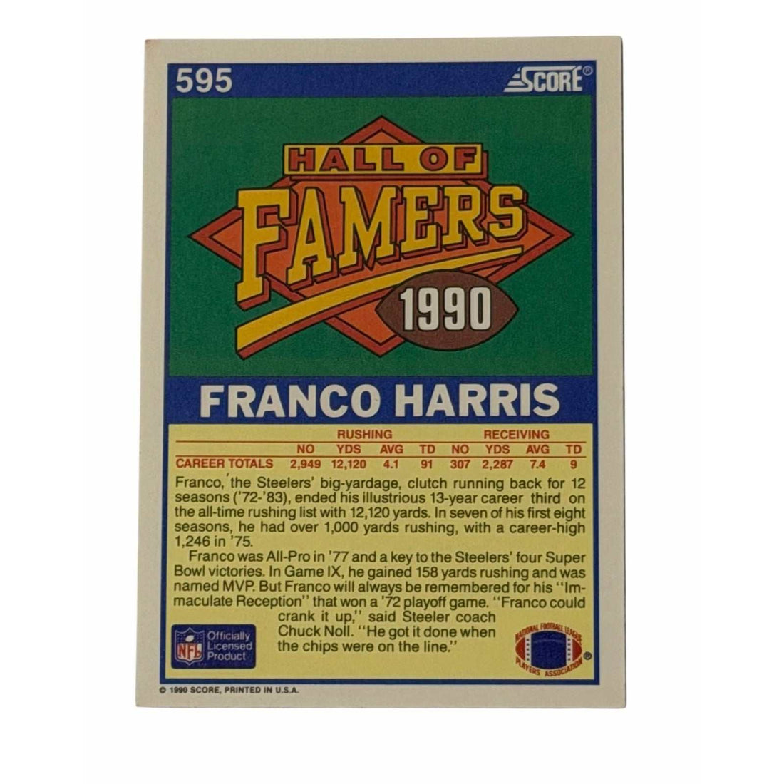 Vintage Franco Harris NFL Pittsburgh Steelers Vintage Franco Harris NFL Pittsburgh Steelers Hall Of Famer 1990 Score 595