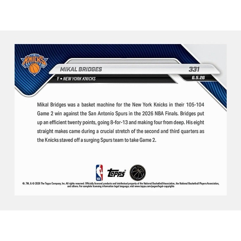 3679 PR NM 2025-26 Topps NOW Mikal Bridges #331 NBA Finals Game 2 Knicks Spurs